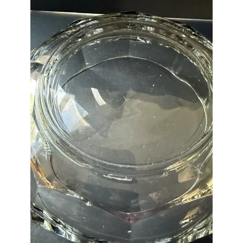 Vintage Crystal Salad Bowl Paneled Clear Tableware Octagon MCM Cottage Serving